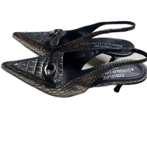 Donald J Pliner Couture Slingback Womens 6 Pointed Embossed Kitten Heel Black